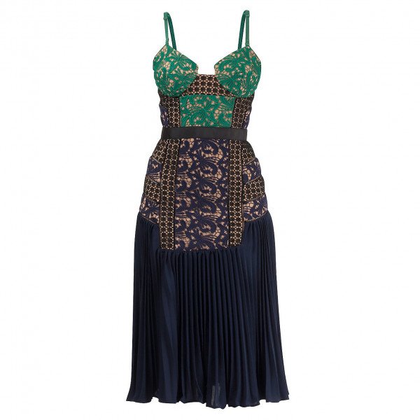 Self-Portrait Panelled Pleated Midi Dress