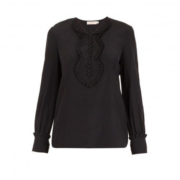 Tory Burch Ruffle-Trimmed Chiffon Bib Blouse