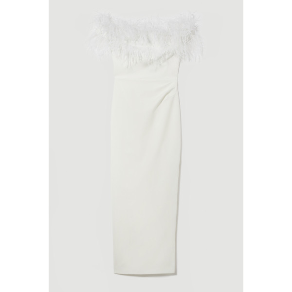 Karen Millen Feather Bardot Stretch Crepe Maxi Dress