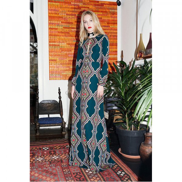 Dhela Printed Keyhole Silk Gown