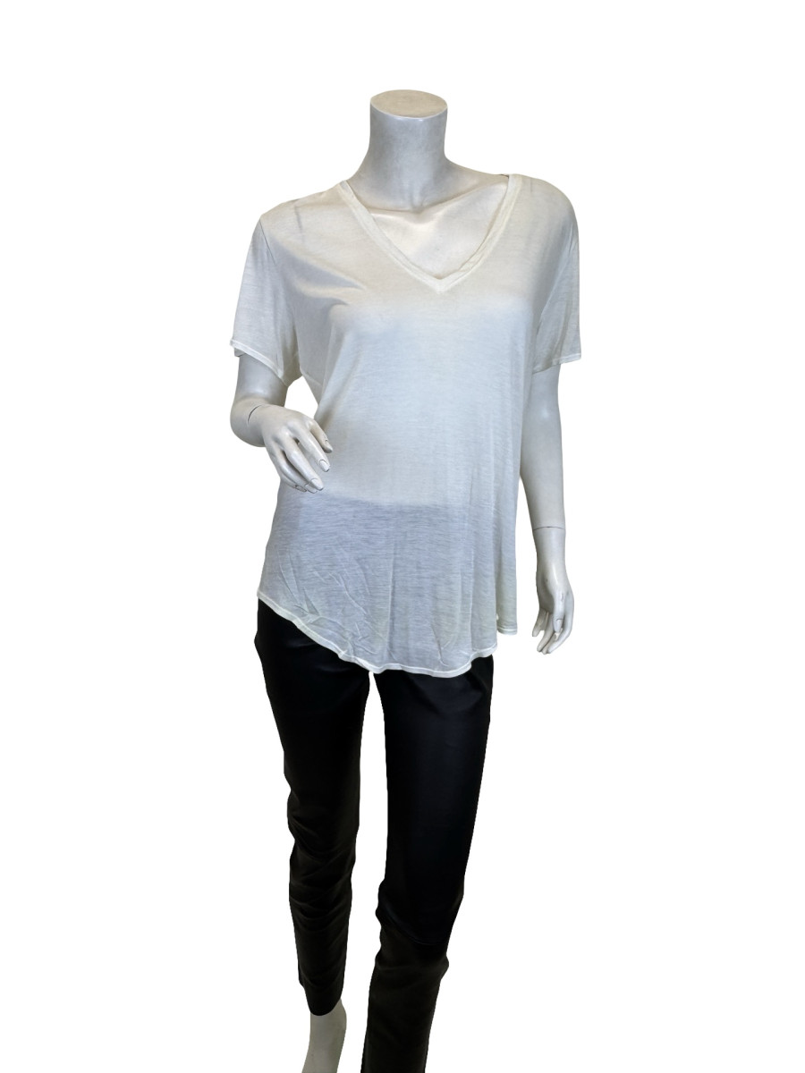 HELMUT LANG White Semi-Sheer V-Neck T-Shirt