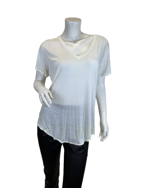 HELMUT LANG White Semi-Sheer V-Neck T-Shirt