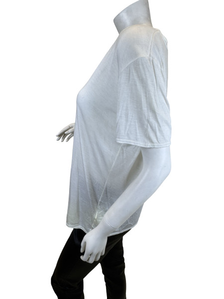 HELMUT LANG White Semi-Sheer V-Neck T-Shirt