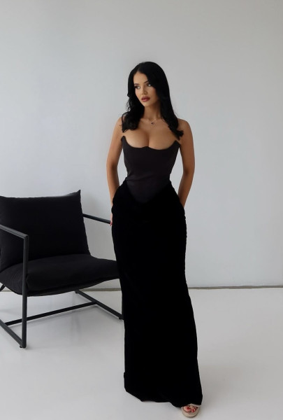 HOUSE OF CB Persephone Black Velvet Strapless Corset Maxi Dress