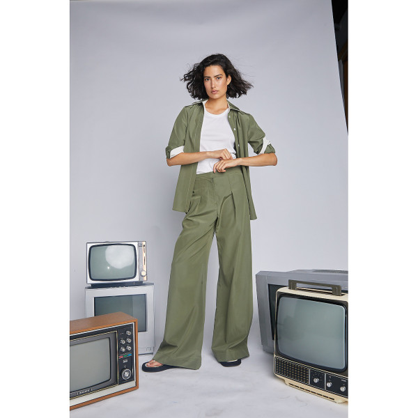 Serena Bute The Bute Trouser - Chive Green Cupro Cotton