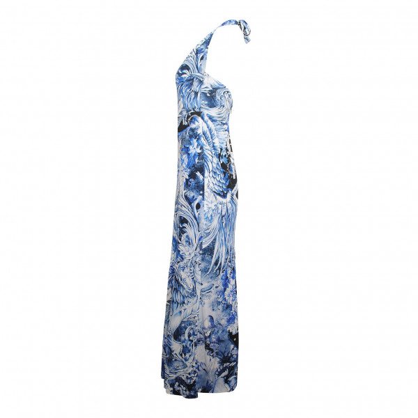 Roberto Cavalli Phoenix-Print Halter Gown