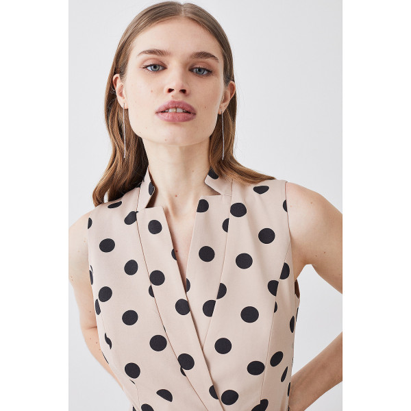 Karen Millen Polka Dot Linen Wrap Tie Waisted Midi Dress