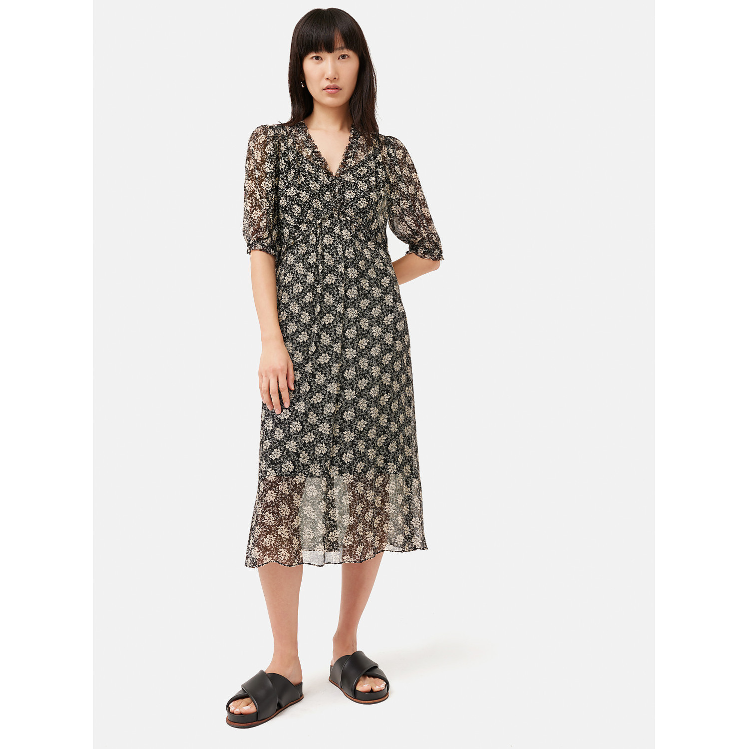 Jigsaw Block Leaf Crinkle Midi Dress