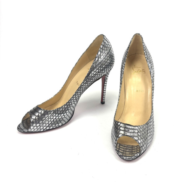 Christian Louboutin Christian Louboutin Metallic Python-Effect Peep-Toe Heels