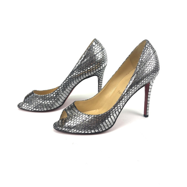 Christian Louboutin Christian Louboutin Metallic Python-Effect Peep-Toe Heels
