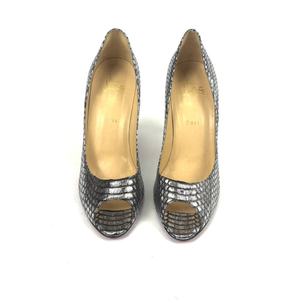 Christian Louboutin Christian Louboutin Metallic Python-Effect Peep-Toe Heels