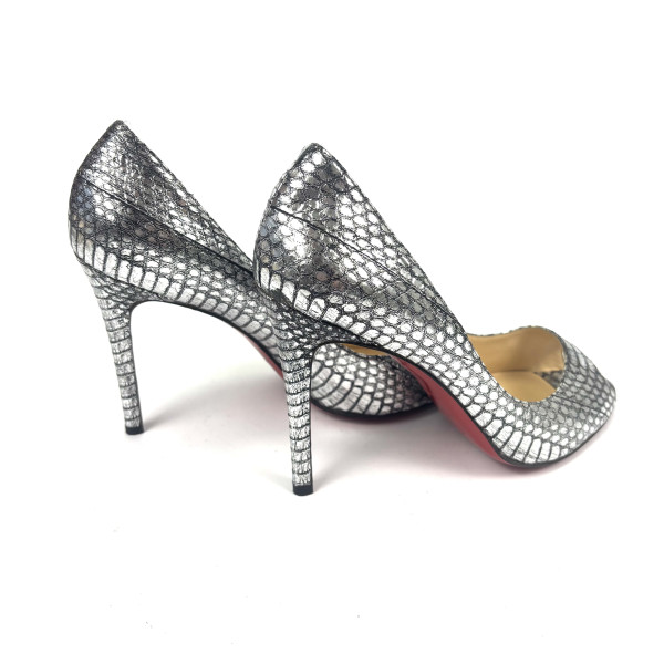 Christian Louboutin Christian Louboutin Metallic Python-Effect Peep-Toe Heels