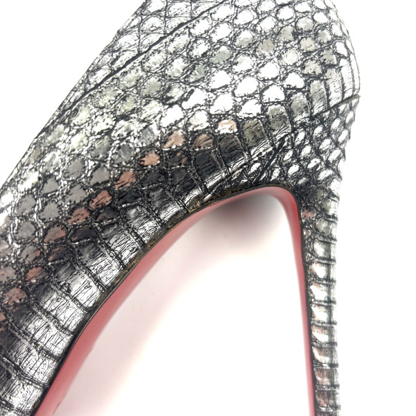 Christian Louboutin Christian Louboutin Metallic Python-Effect Peep-Toe Heels