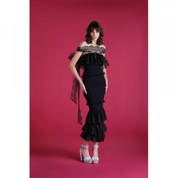 Emilio De La Morena Lace Shirring Dress