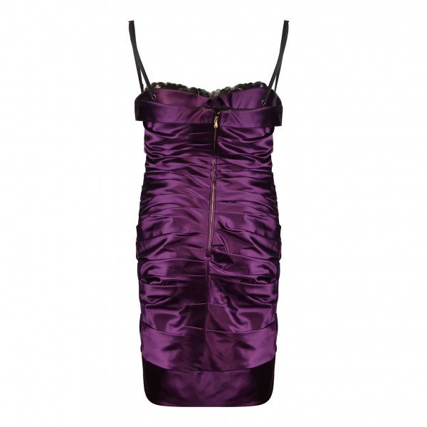 DOLCE & GABBANA Ruched Satin Lace-Trimmed Mini Dress