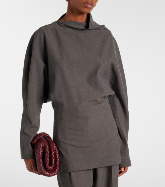 Bottega Veneta Draped Wool-Blend Top in Grey Melange