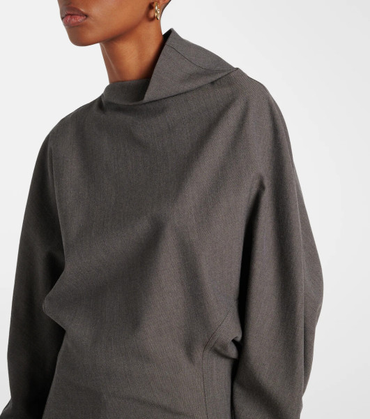 Bottega Veneta Draped Wool-Blend Top in Grey Melange