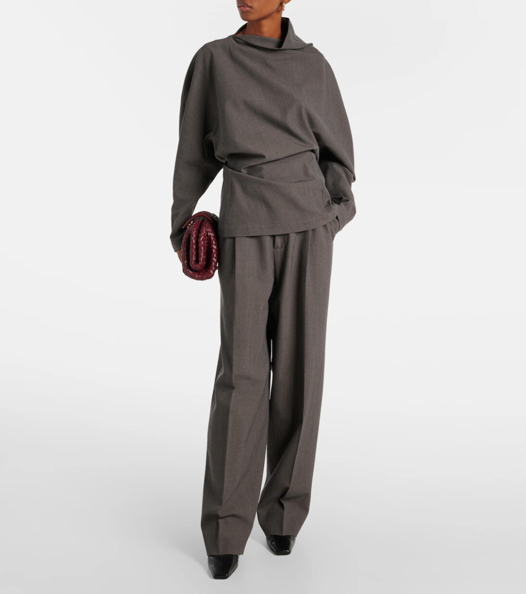 Bottega Veneta Draped Wool-Blend Top in Grey Melange