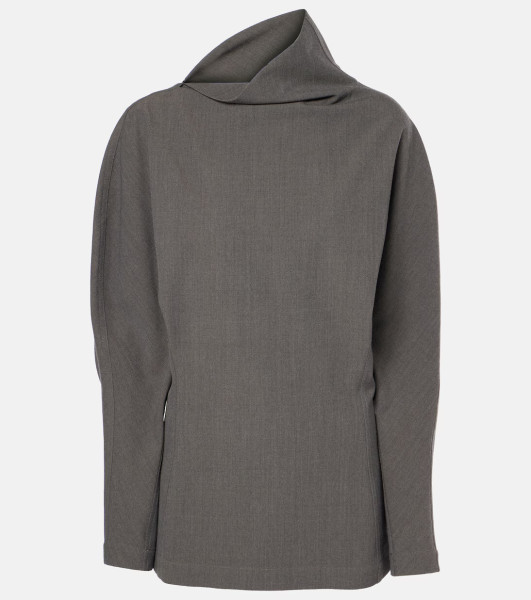 Bottega Veneta Draped Wool-Blend Top in Grey Melange