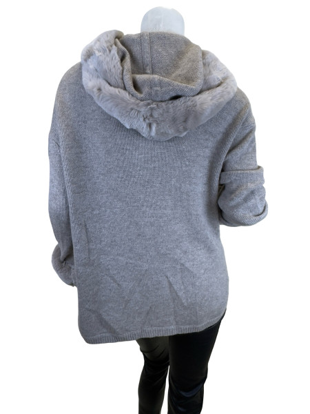 MAX & MOI Zip-Up Cashmere-Blend Cardigan with Faux Fur Trim