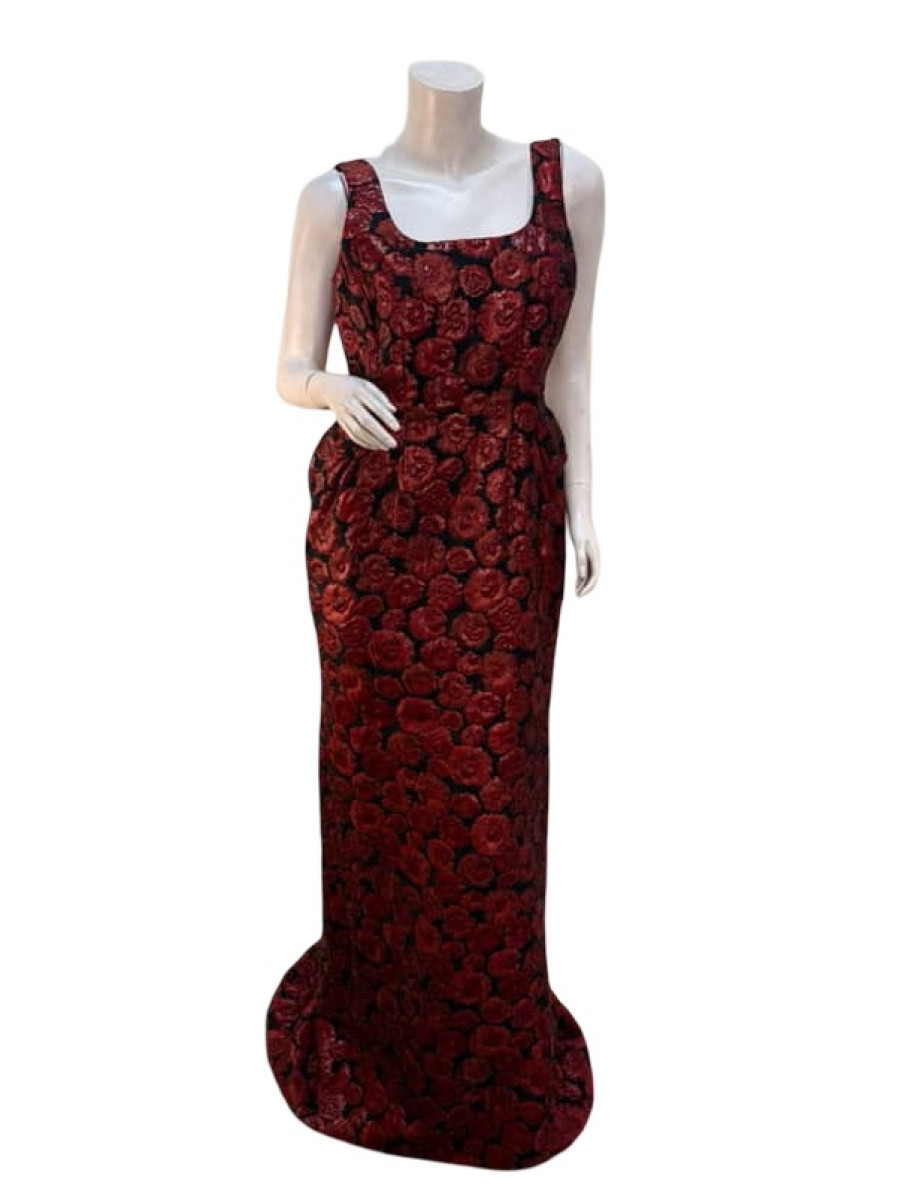 Lanvin Black and Red Floral Floor Length Dress