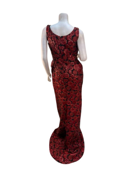 Lanvin Black and Red Floral Floor Length Dress