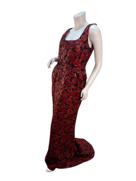 Lanvin Black and Red Floral Floor Length Dress