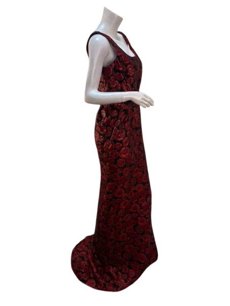 Lanvin Black and Red Floral Floor Length Dress