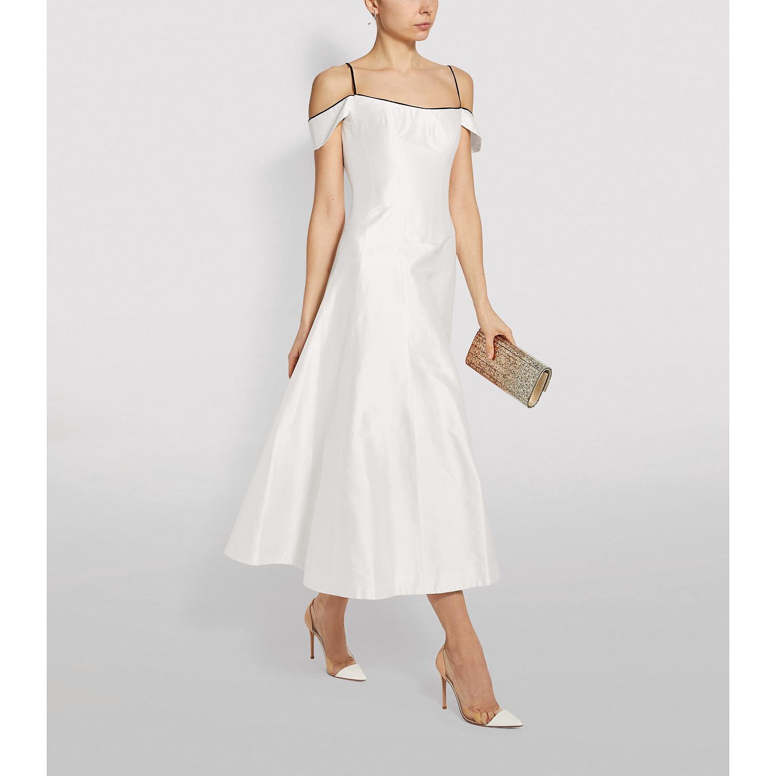 Rasario Silk Off-The-Shoulder Midi Dress