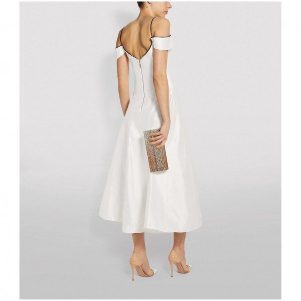 Rasario Silk Off-The-Shoulder Midi Dress