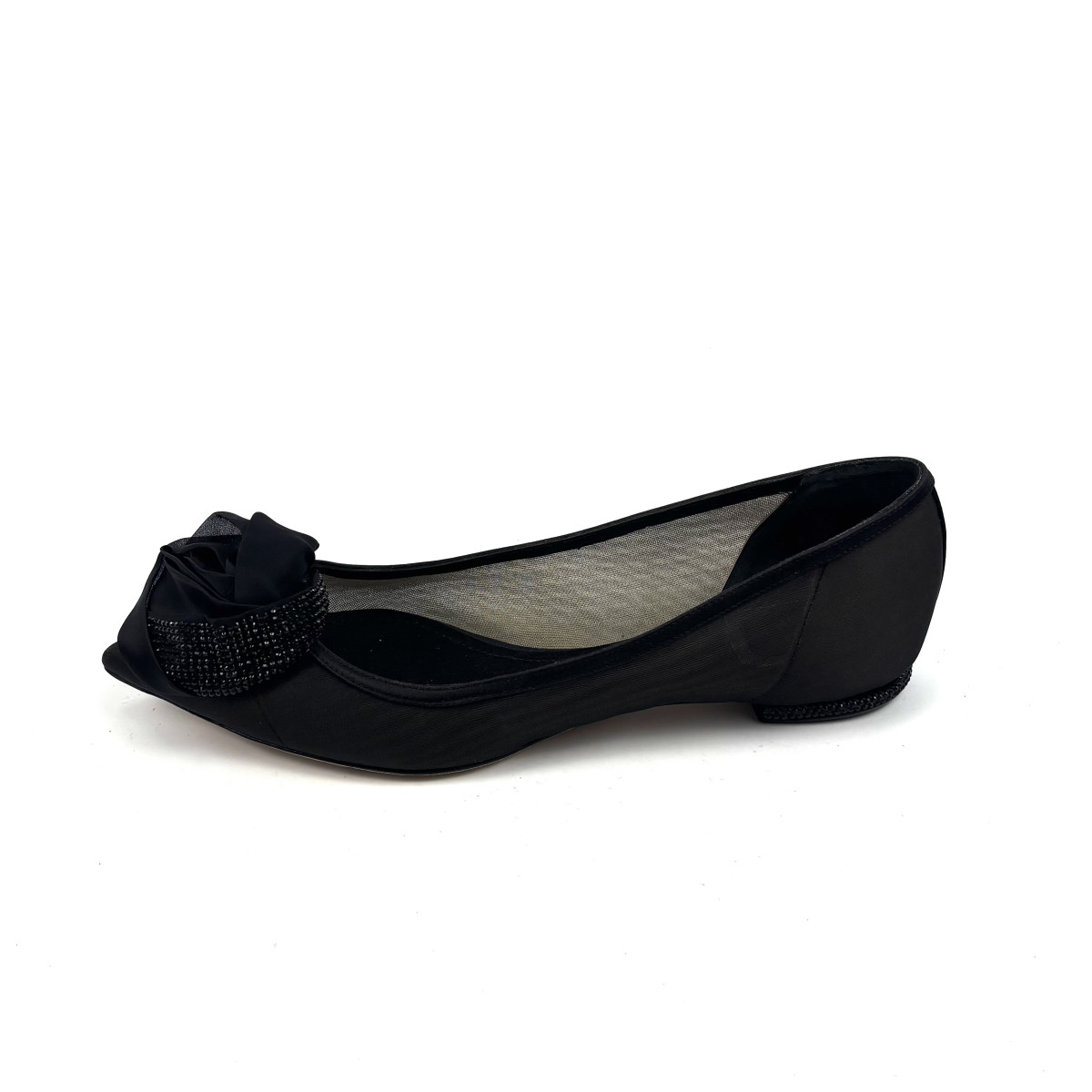 Dior Black Satin Rose Detail Flats
