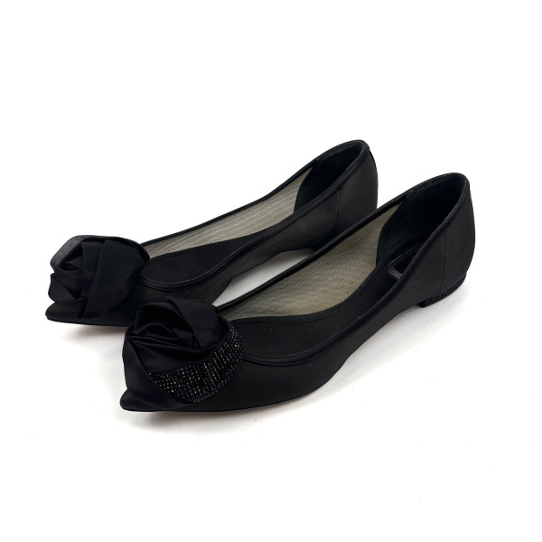 Dior Black Satin Rose Detail Flats