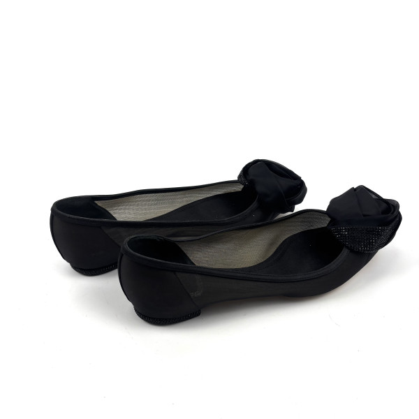 Dior Black Satin Rose Detail Flats