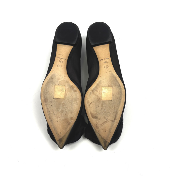 Dior Black Satin Rose Detail Flats