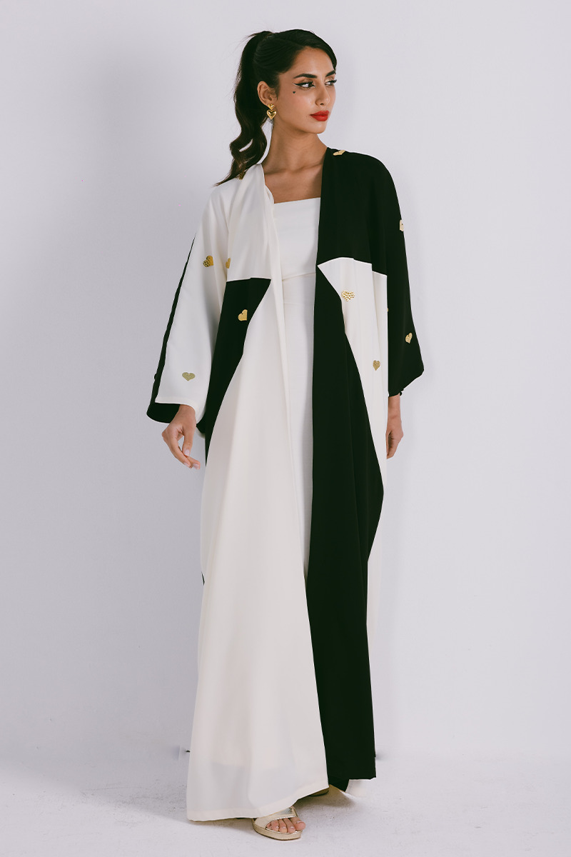 Azzalia Two tone abaya with scattered metal heart motifs