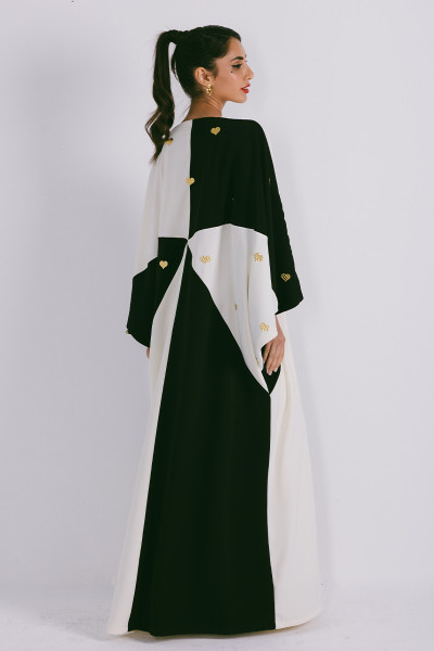 Azzalia Two tone abaya with scattered metal heart motifs