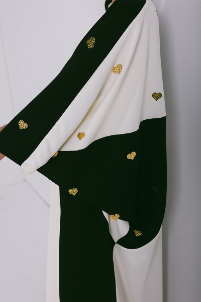 Azzalia Two tone abaya with scattered metal heart motifs