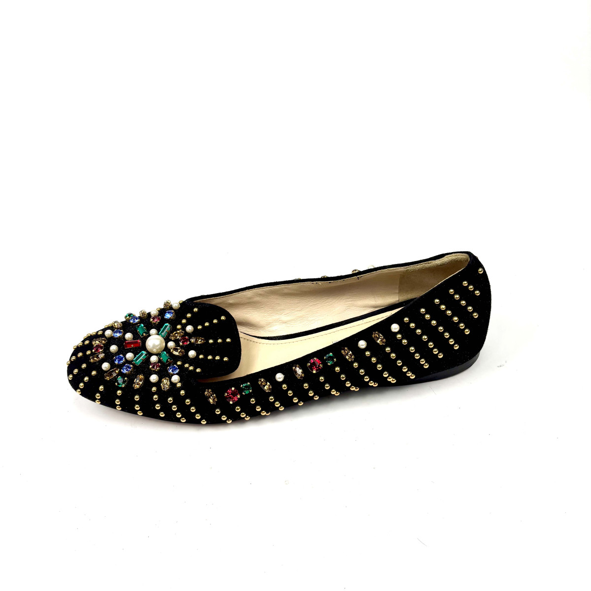 PRADA Prada Black Suede Studded Loafer Flats