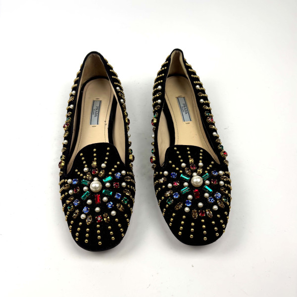 PRADA Prada Black Suede Studded Loafer Flats