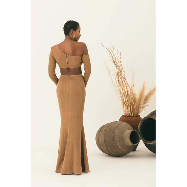 NALÈ Brown Off-Shoulder Cutout Long Dress