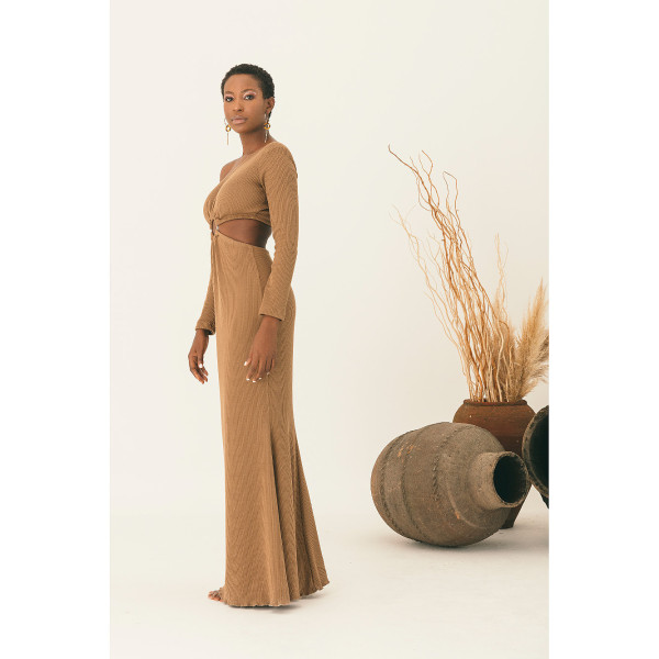 NALÈ Brown Off-Shoulder Cutout Long Dress