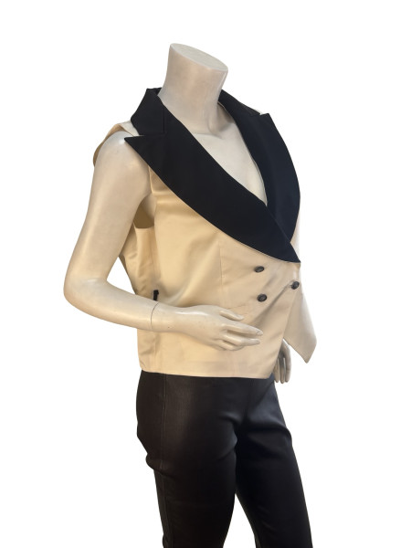 CHANEL Cream and Black Satin Waistcoat