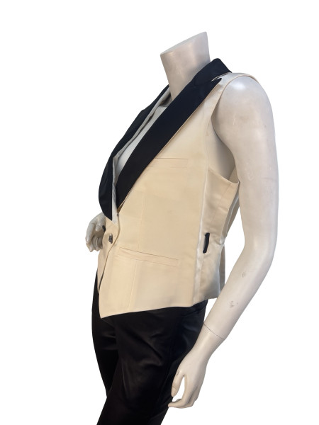 CHANEL Cream and Black Satin Waistcoat