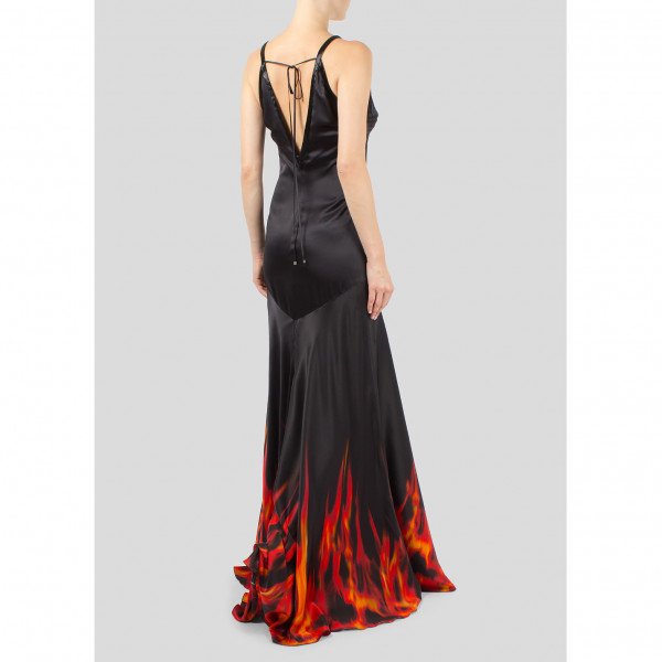 Roberto Cavalli Fire Print Silk Gown