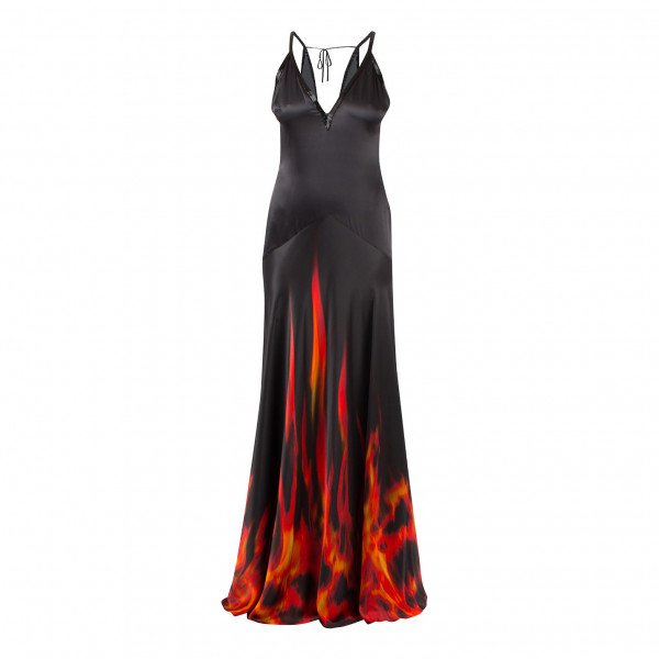Roberto Cavalli Fire Print Silk Gown