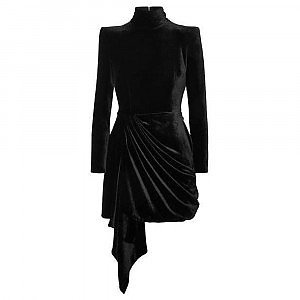 Black draped velvet mini dress Clearance