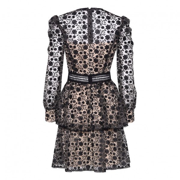 True Decadence Embroidered Cut Work Mini Dress