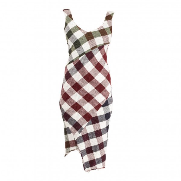 Victoria Beckham Checkered  Dress with Cut Out Hem