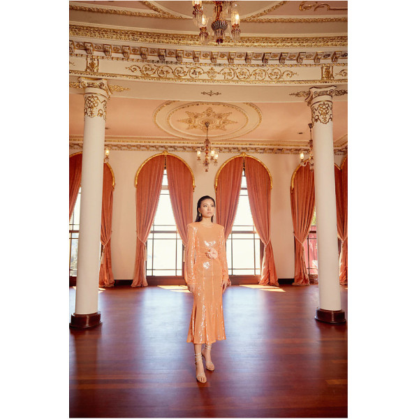Melis Kaptanoglu Salmon Le Fleur Sequine Dress