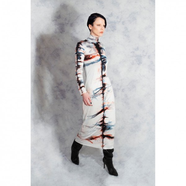 Riona Treacy Silk Shibori Turtleneck Dress